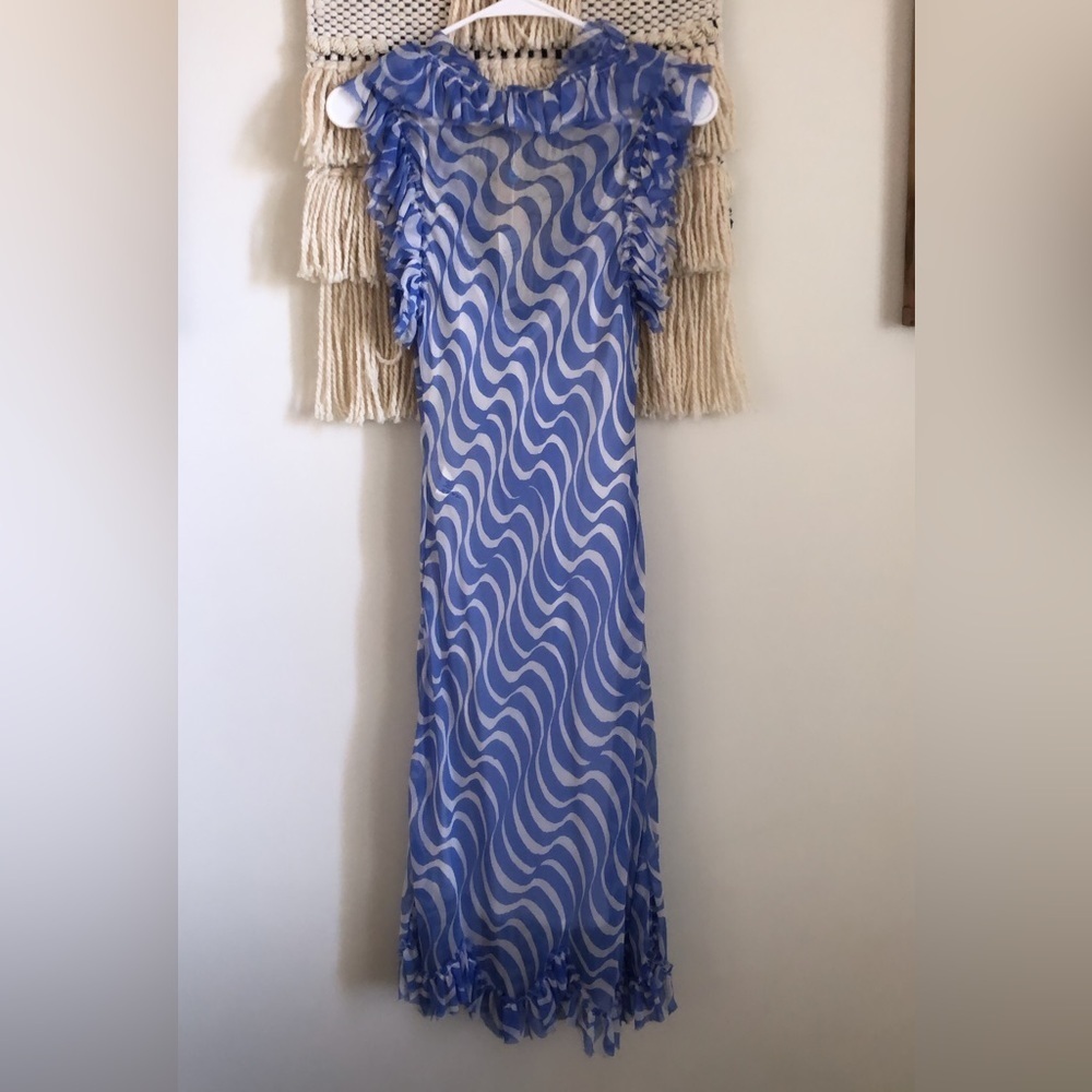 NWT Paul Smith Blue Henri Bendel Runway 100% Silk Ruffle Dress Resort Travel - Picture 4 of 9